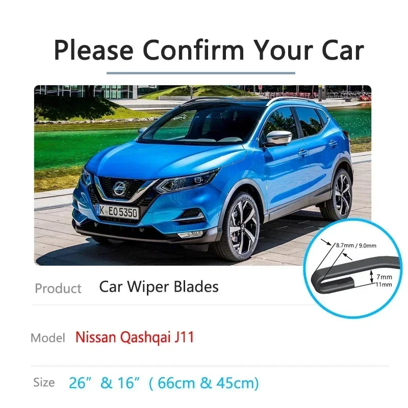 For Nissan Qashqai J11 2013-2020 Front Wiper Blades | Dual Rubber Beam MyPetiteCar.com