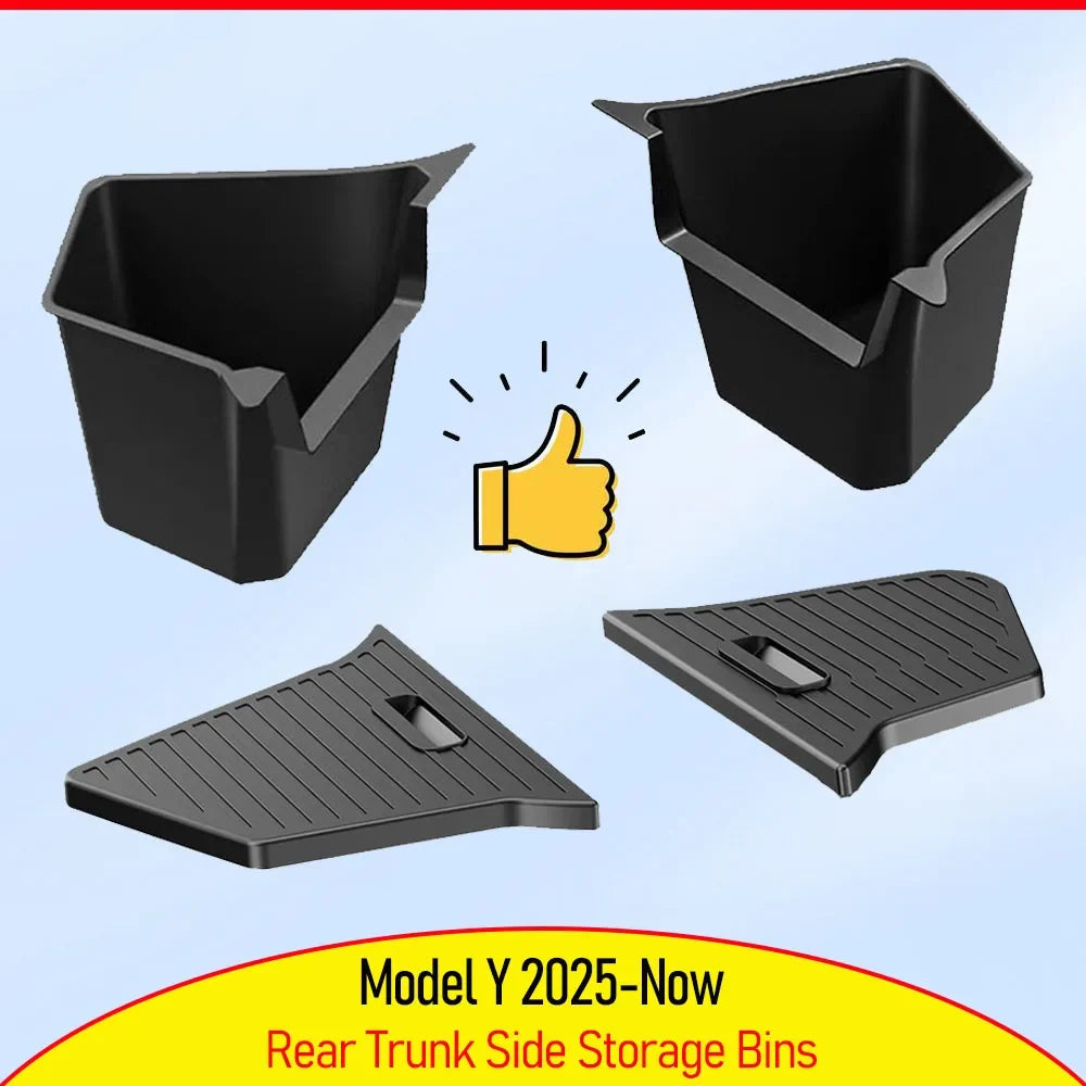 2025 2026 Model Y Juniper Rear Trunk Storage Bins for Tesla Model Y Juniper Trunk Mat Cargo Liner Side Box Organizer Accessories MyPetiteCar.com