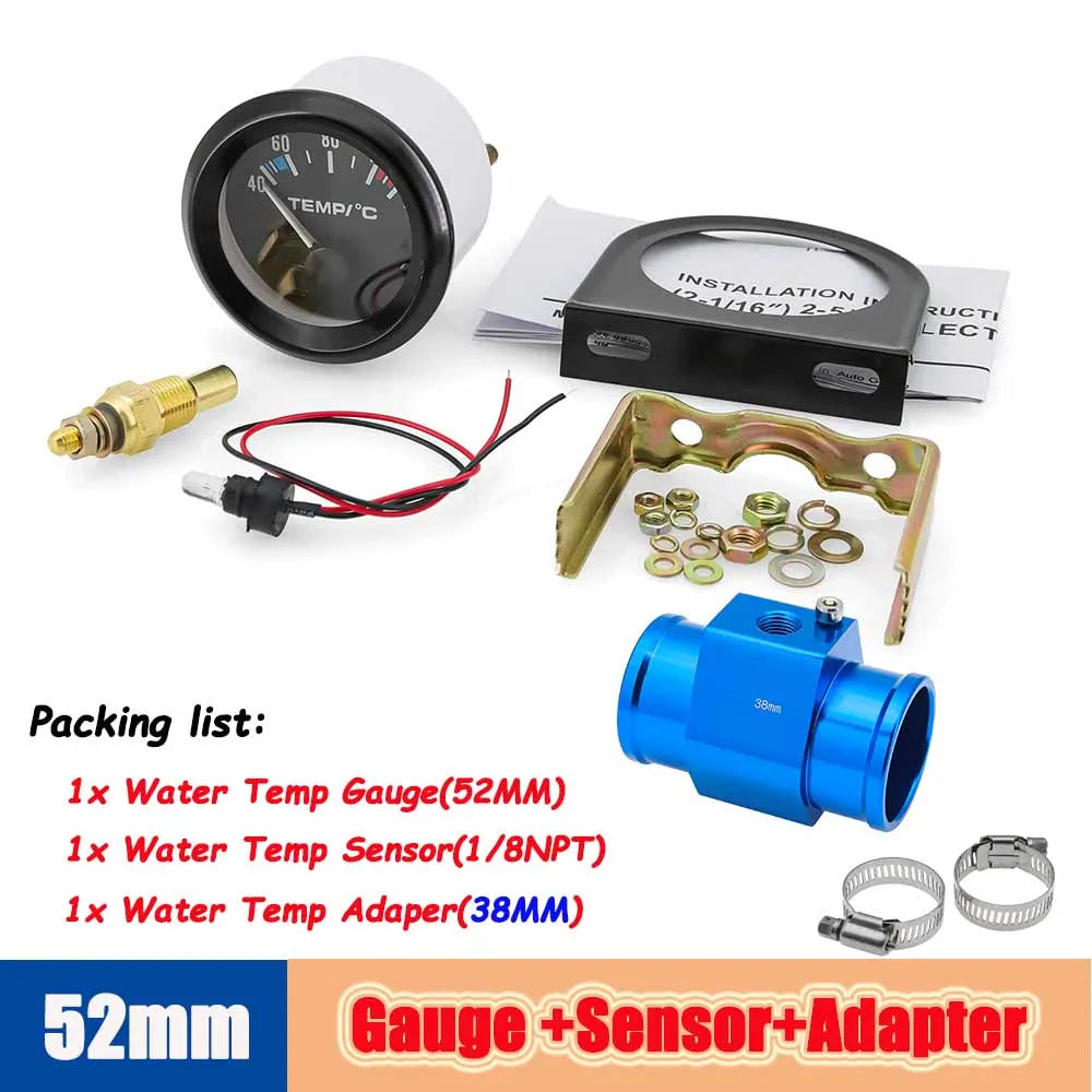 40-120 Celsius Car 52mm Water Temperature Gauge with Adaptor Joint Pipe | Racing 12V Radiator Temp Meter MyPetiteCar.com