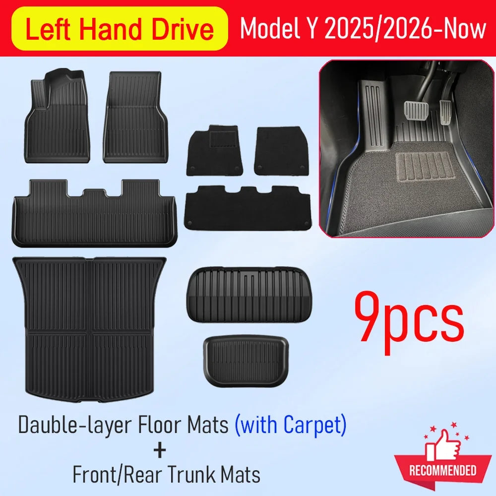 Tesla Model Y Juniper 2025–2026 All-Weather Floor Mats | Full Interior Protection Set MyPetiteCar.com