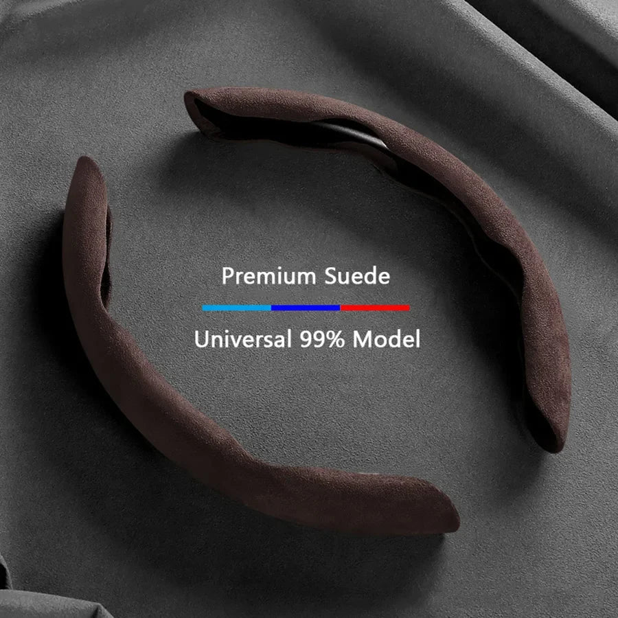 Suede Universal 38CM Car Steering Wheel Booster Cover Non-Slip Auto Interior Steer Protector Decoration Accessories-Brown MyPetiteCar.com