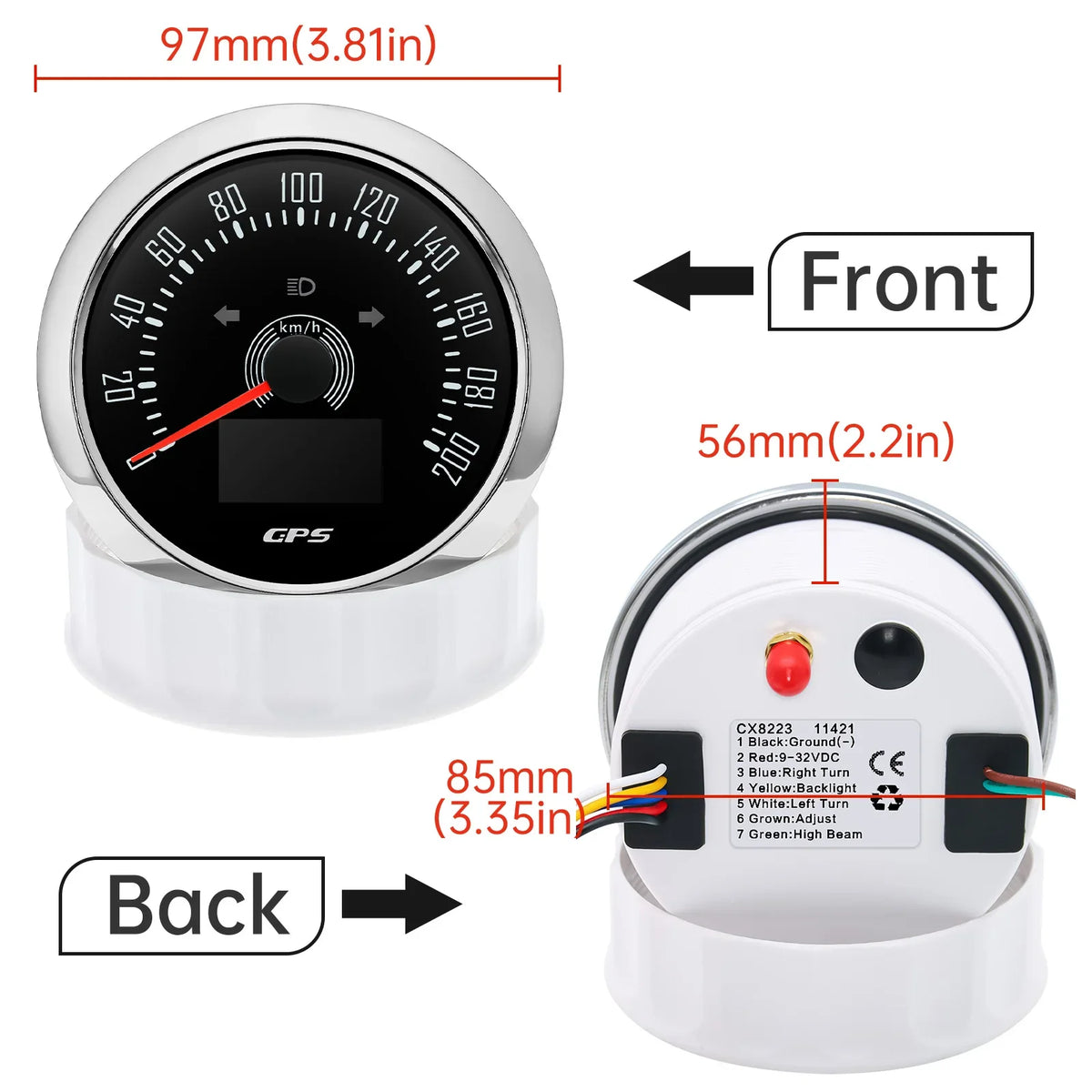 85mm GPS Speedometer 0-160 MPH 0-200 KM/H with 7 Color Backlight | Digital Speed Gauge for Car, Marine, Boat MyPetiteCar.com