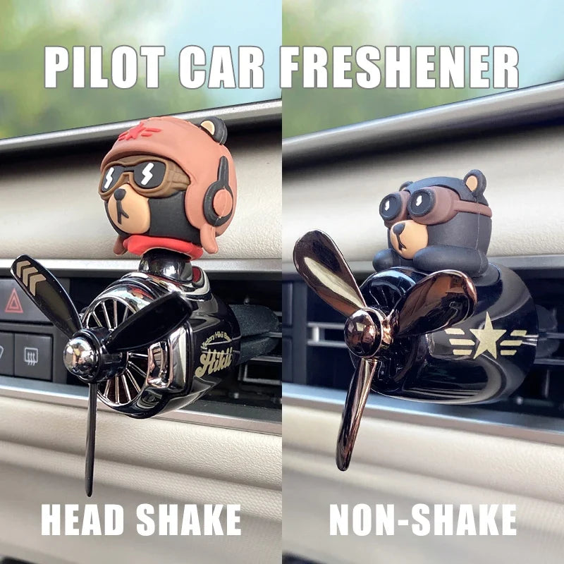 Rotating Propeller Plane Pilot Bear Car Air Freshener | Ocean Scent Vent Clip Decoration MyPetiteCar.com