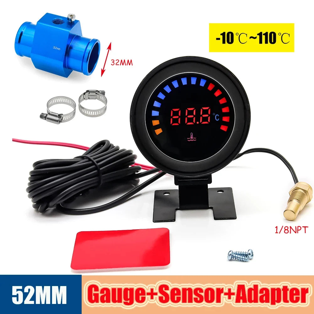52mm Auto Water Temperature Meter | Universal LCD Digital Thermometer with Sensor and 1/8NPT Adapter MyPetiteCar.com