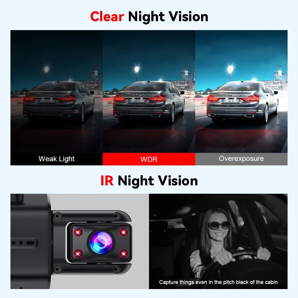 4CH WiFi Dash Cam Front FHD 1080P | 360° Car DVR with Parking Mode