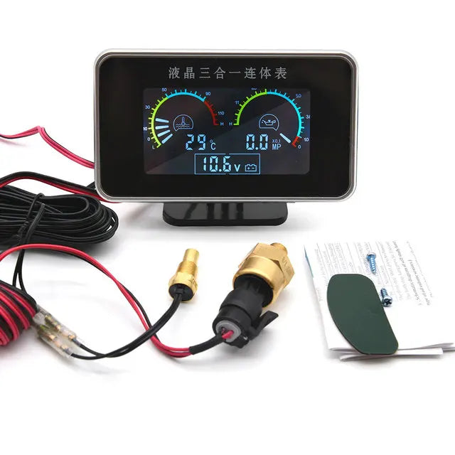 Universal 3 in 1 Digital Truck Car Gauge | Water Temp Oil Pressure Voltmeter 12V