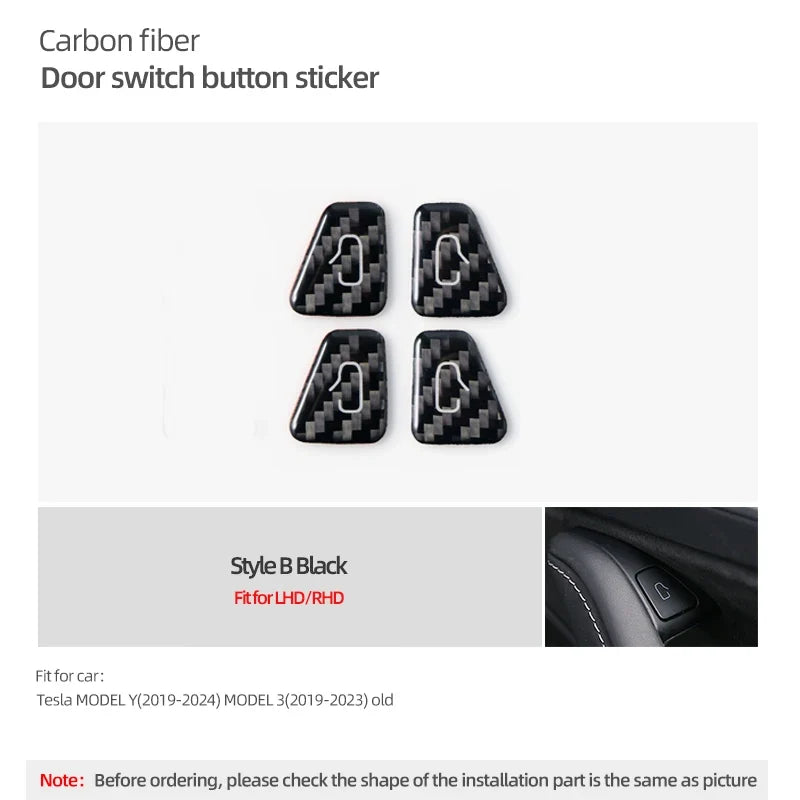 For Tesla Model 3 Highland Model Y Carbon Fiber Door Switch Trim | Interior Stickers MyPetiteCar.com