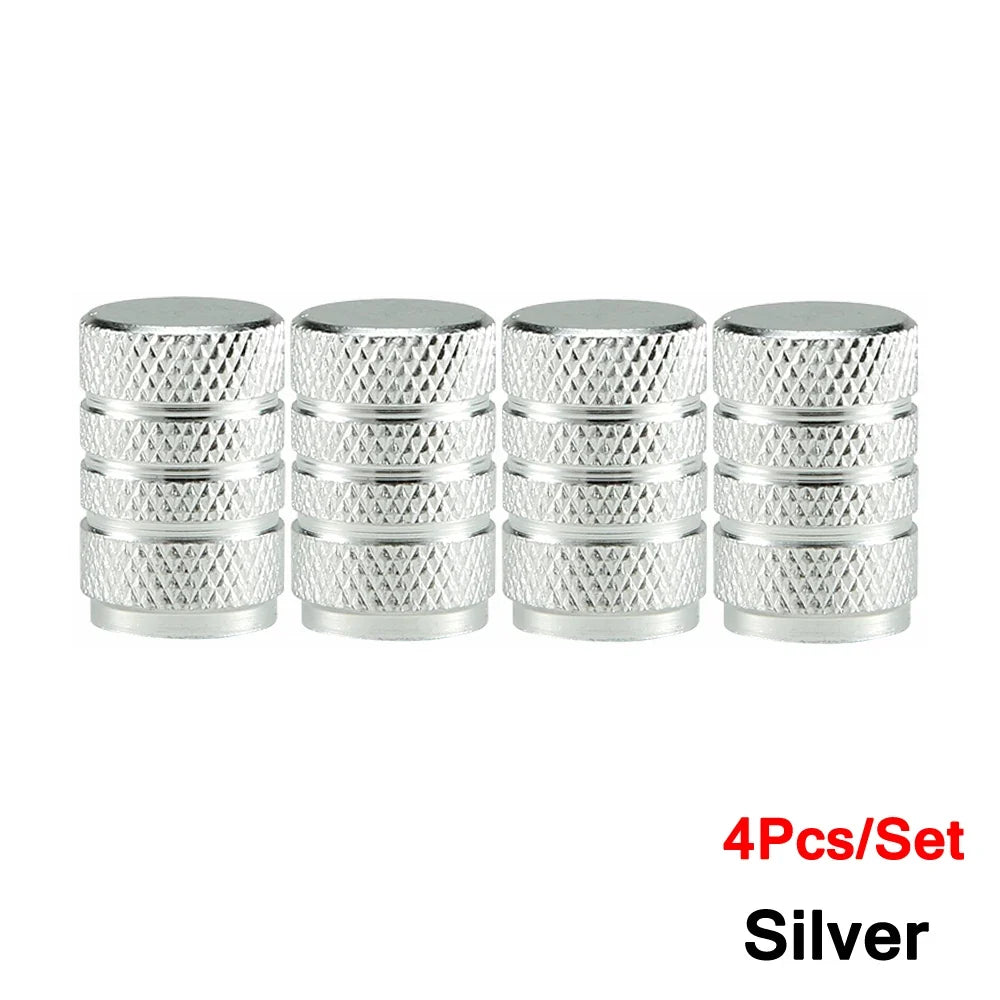 DSYCAR 4Pcs Silver Aluminum Knurling Tire Valve Stem Caps | US Schrader Compatible MyPetiteCar.com