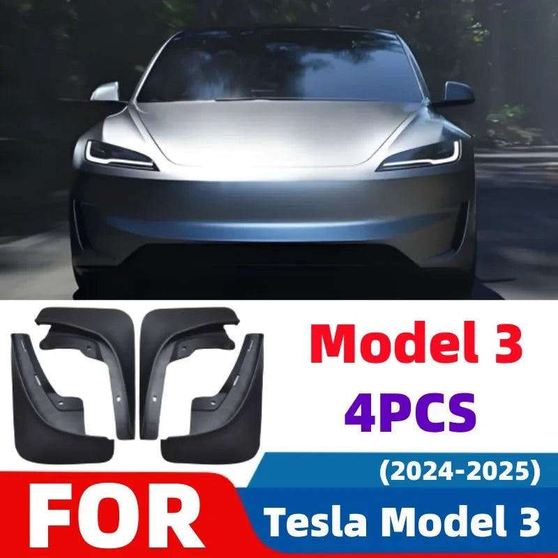 Tesla Model 3 Highland Mud Flaps (2024–2026) | Front & Rear Wheel Splash Guards, 4-Piece Set MyPetiteCar.com