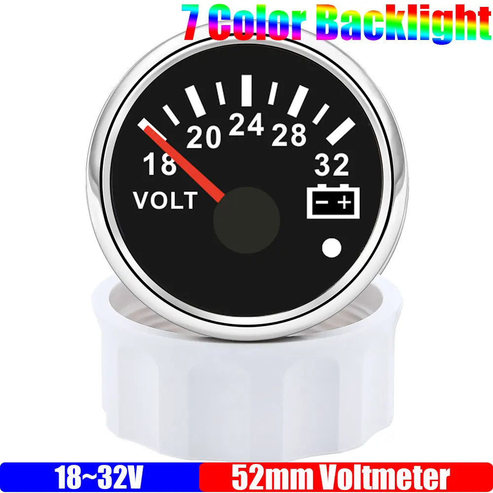 7 Color Backlight 52mm Voltmeter with Alarm | 8-16V / 18-32V for 12V 24V Car Marine MyPetiteCar.com