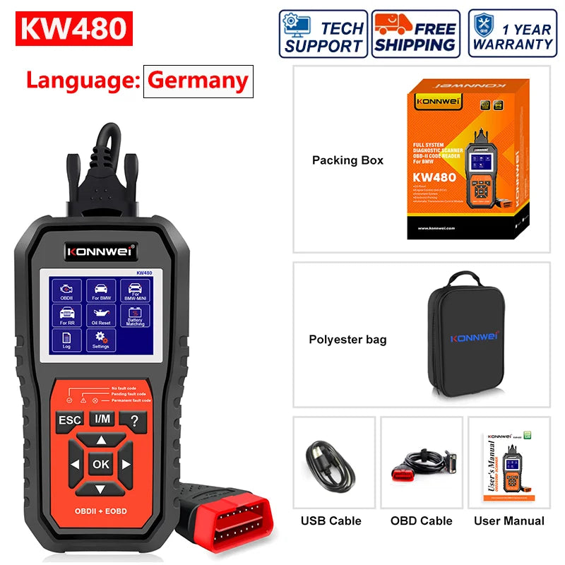 2026 KONNWEI KW480 Full System OBD2 Scanner | BMW Diagnostic Tool with Oil Reset, Airbag, ABS, DPF, SAS, TPMS, EPB Reset MyPetiteCar.com