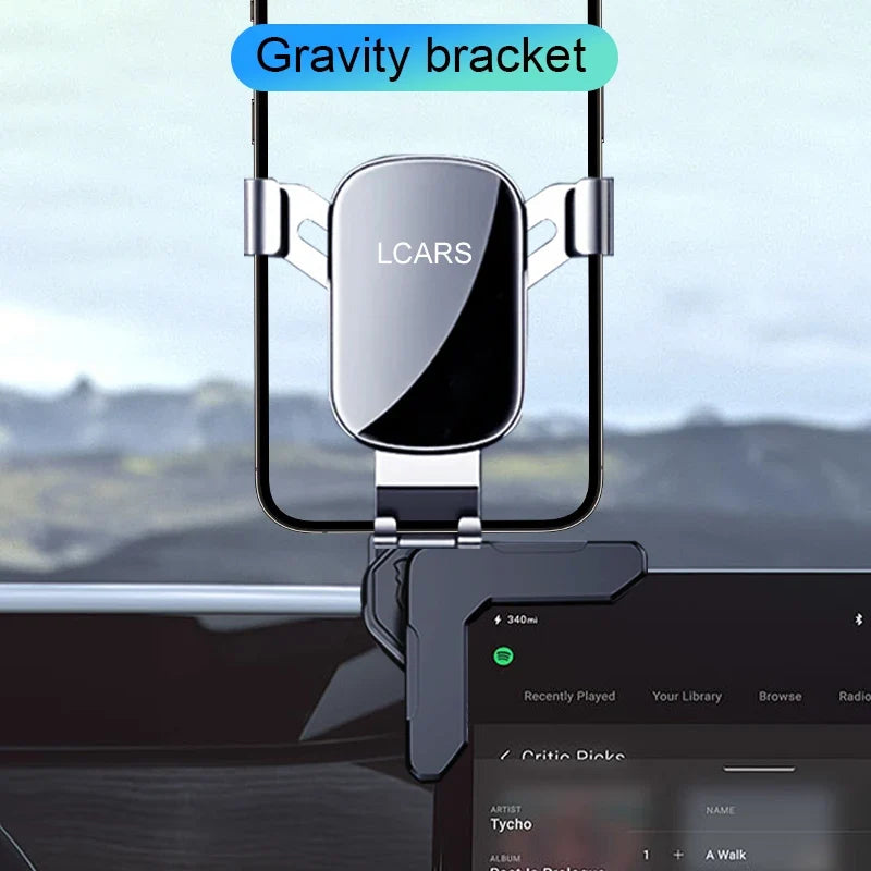 Car Screen Phone Holder for Tesla Model 3/Y Universal Center Console Navigation Stand Single Hand Operation Gravity Sensing MyPetiteCar.com