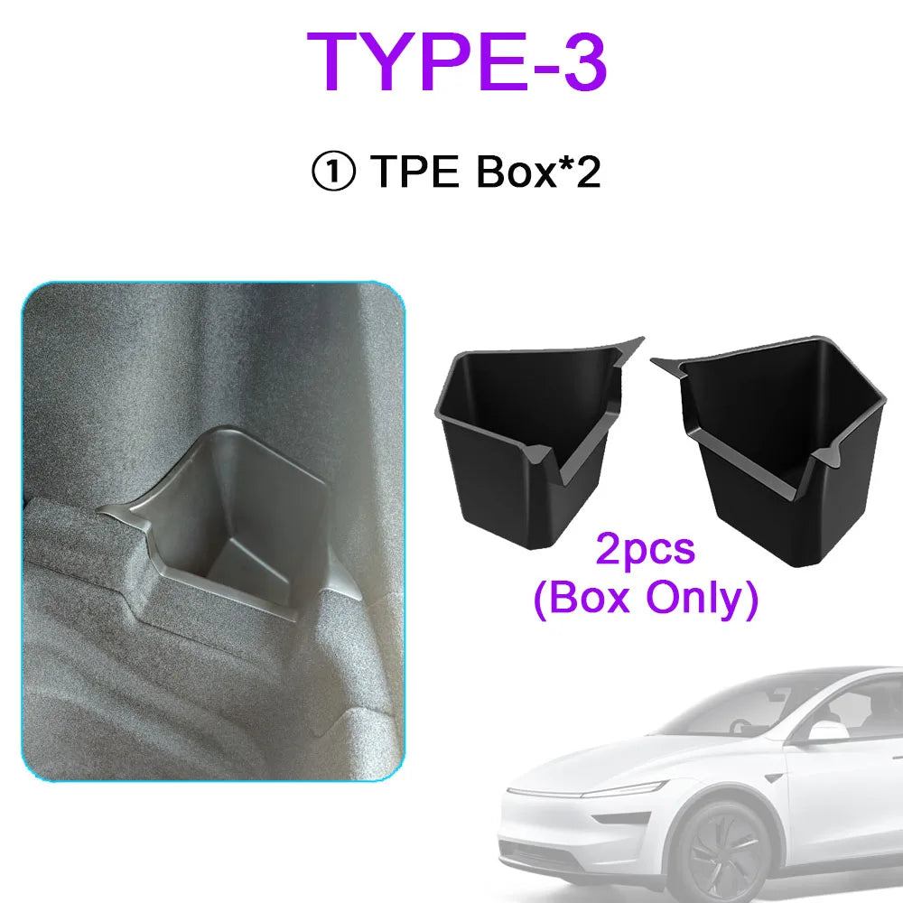 2025 2026 Model Y Juniper Rear Trunk Storage Bins for Tesla Model Y Juniper Trunk Mat Cargo Liner Side Box Organizer Accessories MyPetiteCar.com