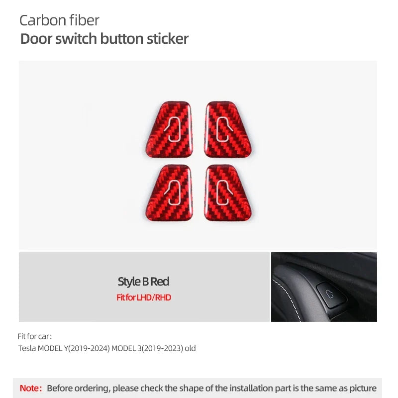 For Tesla Model 3 Highland Model Y Carbon Fiber Door Switch Trim | Interior Stickers MyPetiteCar.com