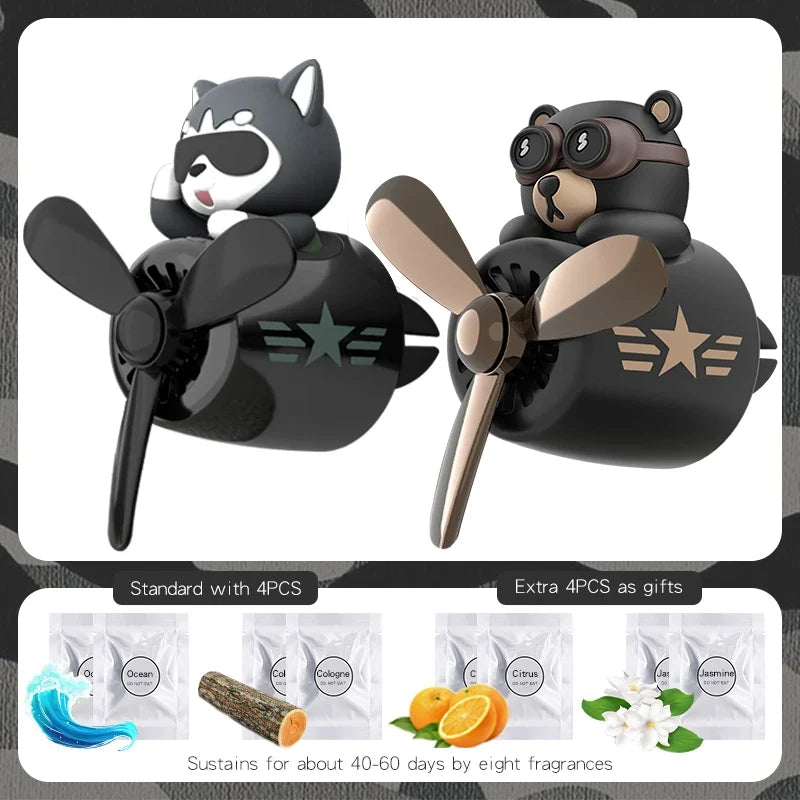 Rotating Propeller Plane Pilot Bear Car Air Freshener | Ocean Scent Vent Clip Decoration MyPetiteCar.com