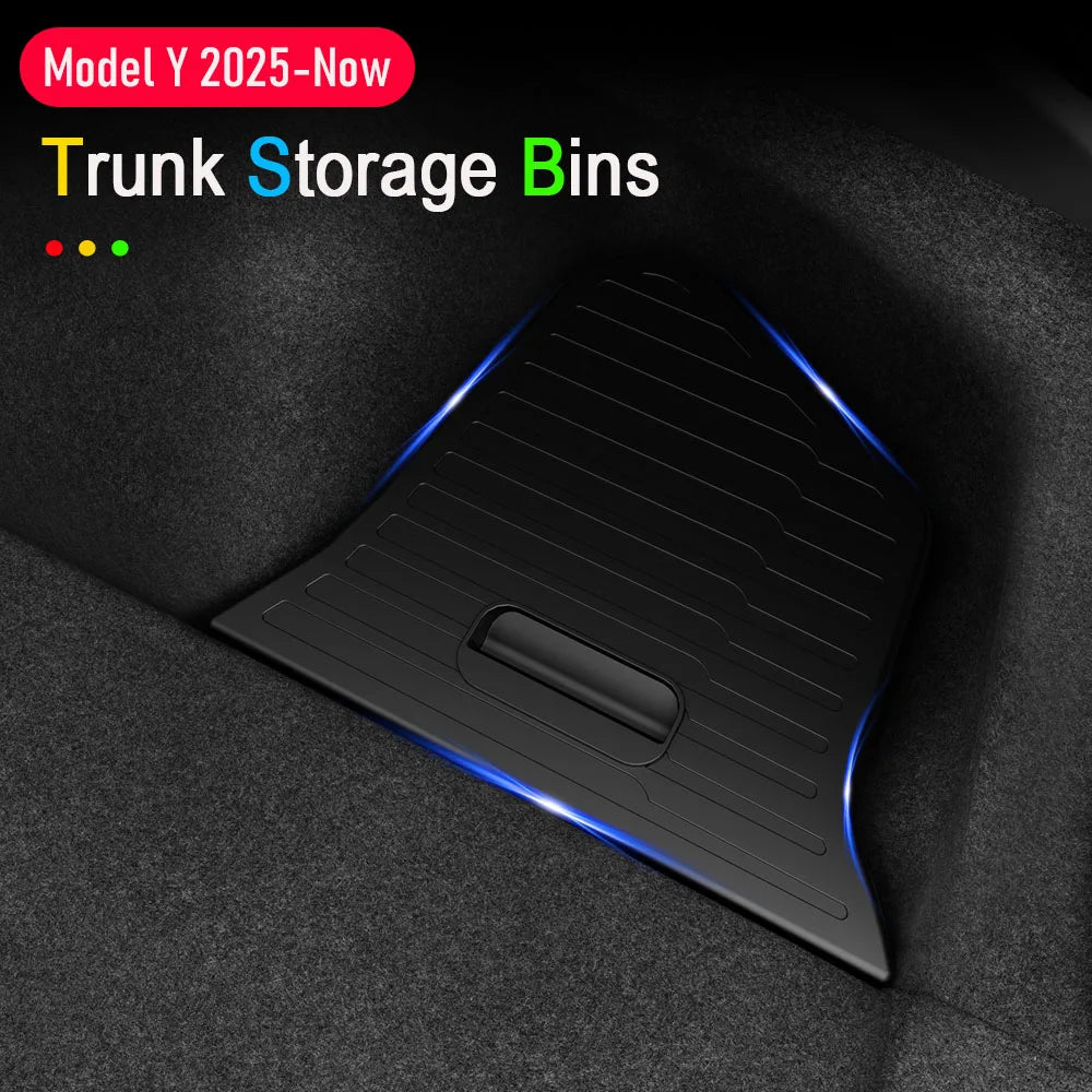 2025 2026 Model Y Juniper Rear Trunk Storage Bins for Tesla Model Y Juniper Trunk Mat Cargo Liner Side Box Organizer Accessories MyPetiteCar.com
