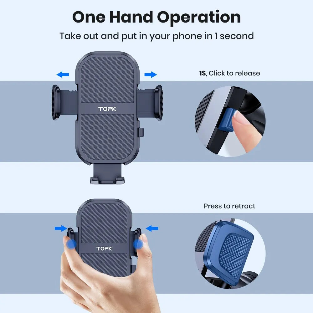 TOPK Car Phone Holder Air Vent Mount | 360° Rotation Gravity Expansion for 4"-7" Smartphones MyPetiteCar.com