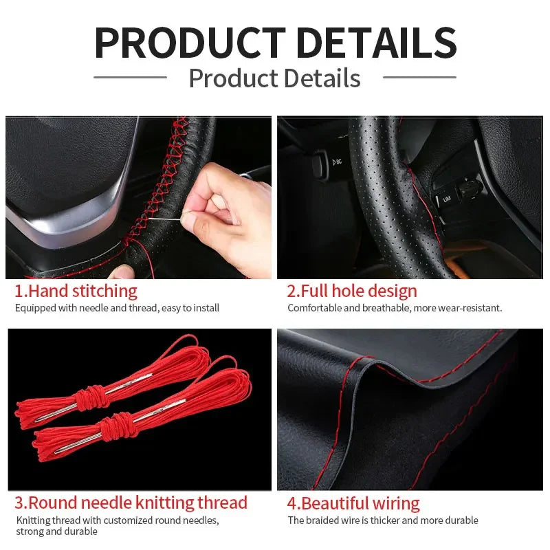 Genuine Leather Steering Wheel Cover For Car Braiding Steering Wheel Protector Covers Anti Scratch Steering Accessories MyPetiteCar.com