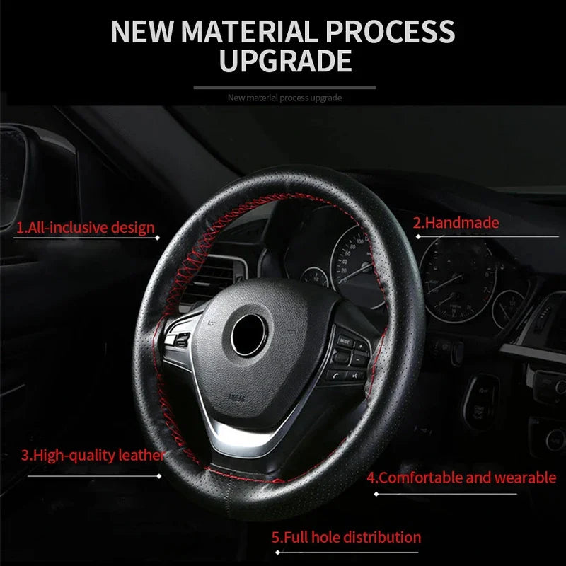 Genuine Leather Steering Wheel Cover For Car Braiding Steering Wheel Protector Covers Anti Scratch Steering Accessories MyPetiteCar.com