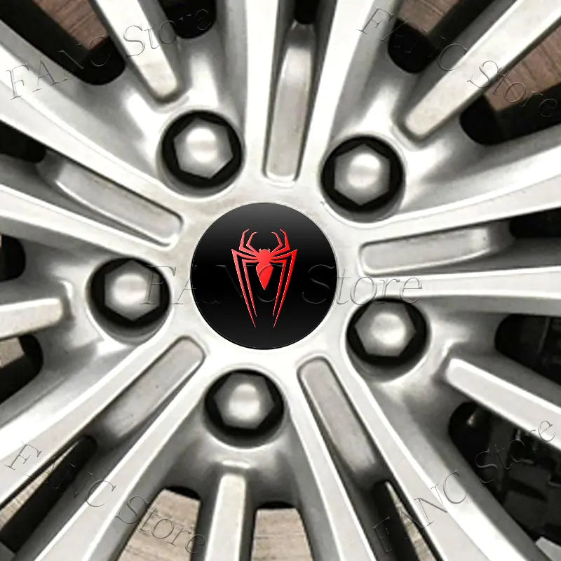 4 Pcs Red Spider Wheel Center Cap Stickers