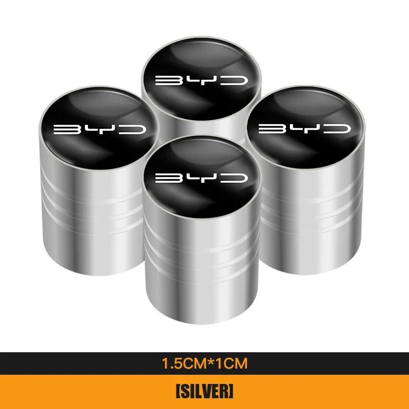 4Pcs Aluminum Alloy Tire Valve Caps for BYD Models | Waterproof Dustproof Cover Set