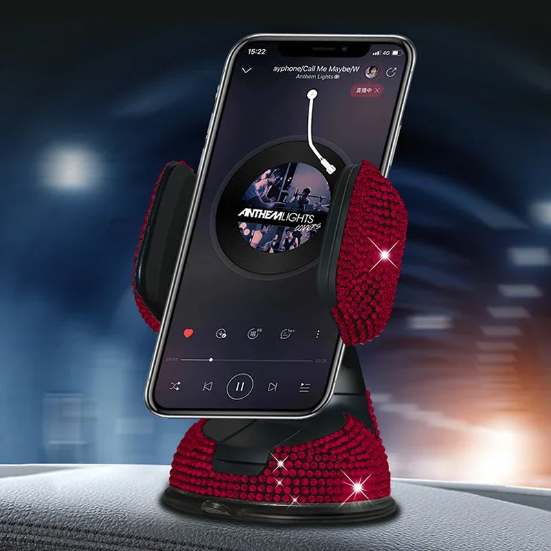 2024 Diamond Pink Car Phone Holder with Rhinestone Accents