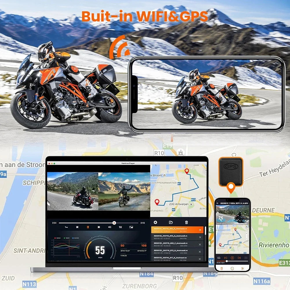 Dual 2K Motorcycle DVR Camera | Front Rear Waterproof Dash Cam with WiFi GPS MyPetiteCar.com