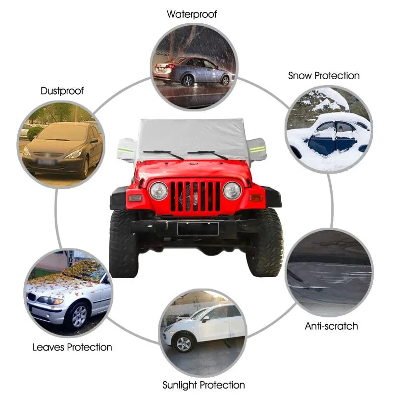Silver SunShield Cover for Jeep Wrangler TJ 1997-2006 | Weatherproof Half Car Cover