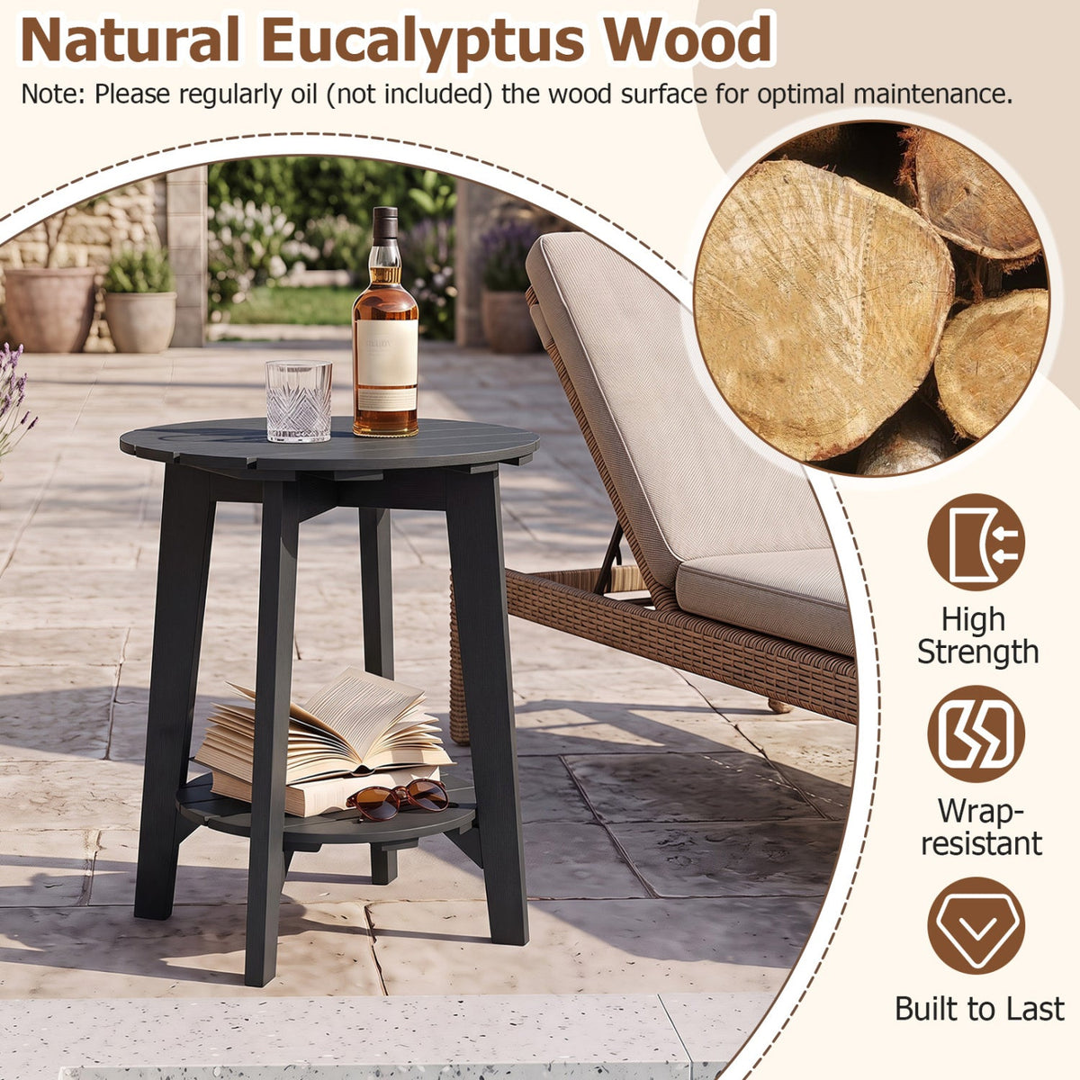 2-Tier Eucalyptus Wood Outdoor Side Table Set of 2 DirectDeals