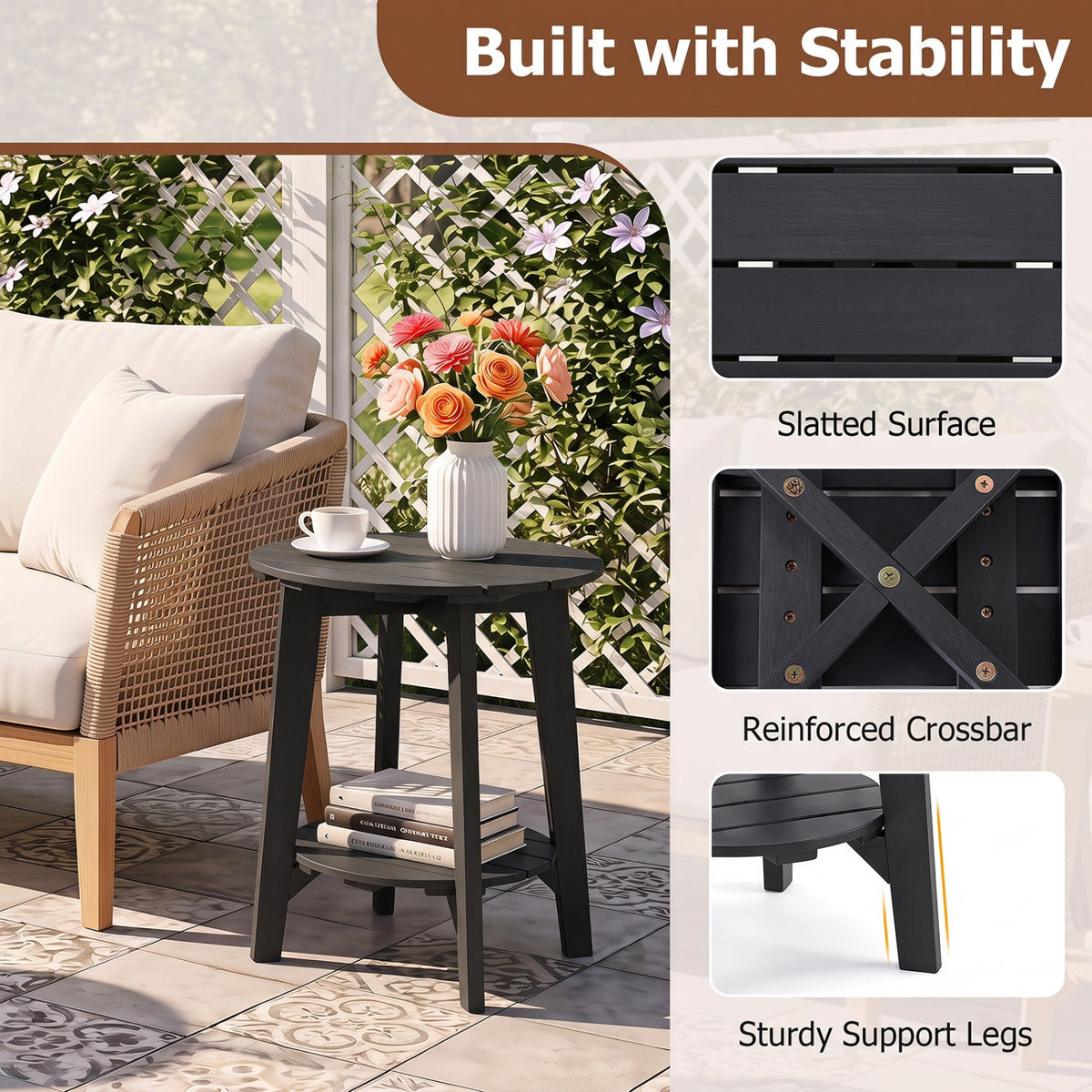 2-Tier Eucalyptus Wood Outdoor Side Table Set of 2 DirectDeals