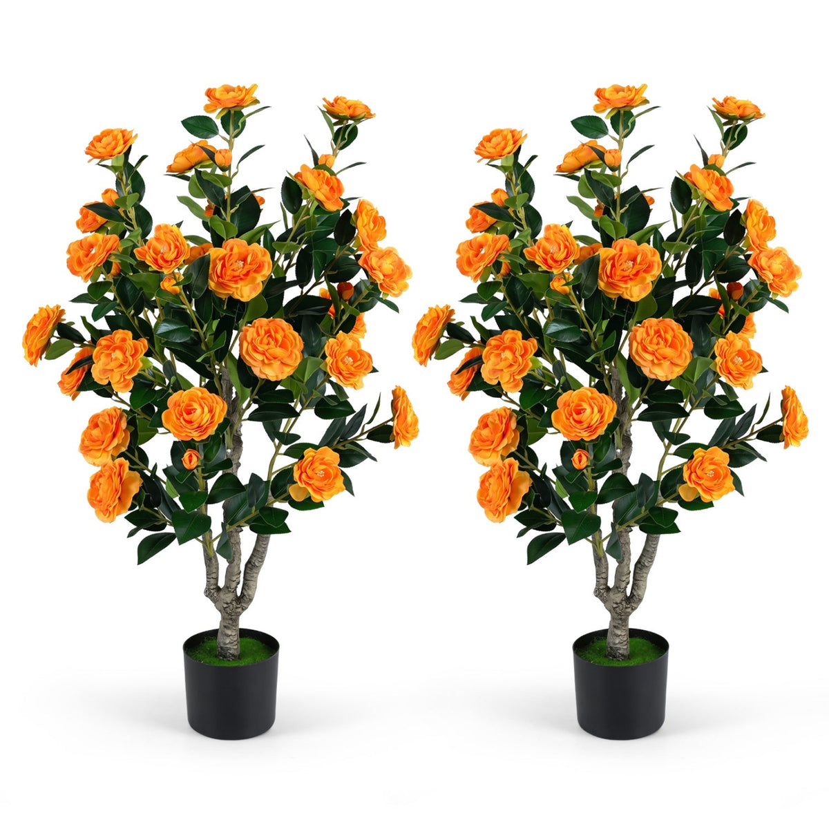 Artificial Camellia Tree 39.5" with Cement Pot - Set of 2 DirectDeals