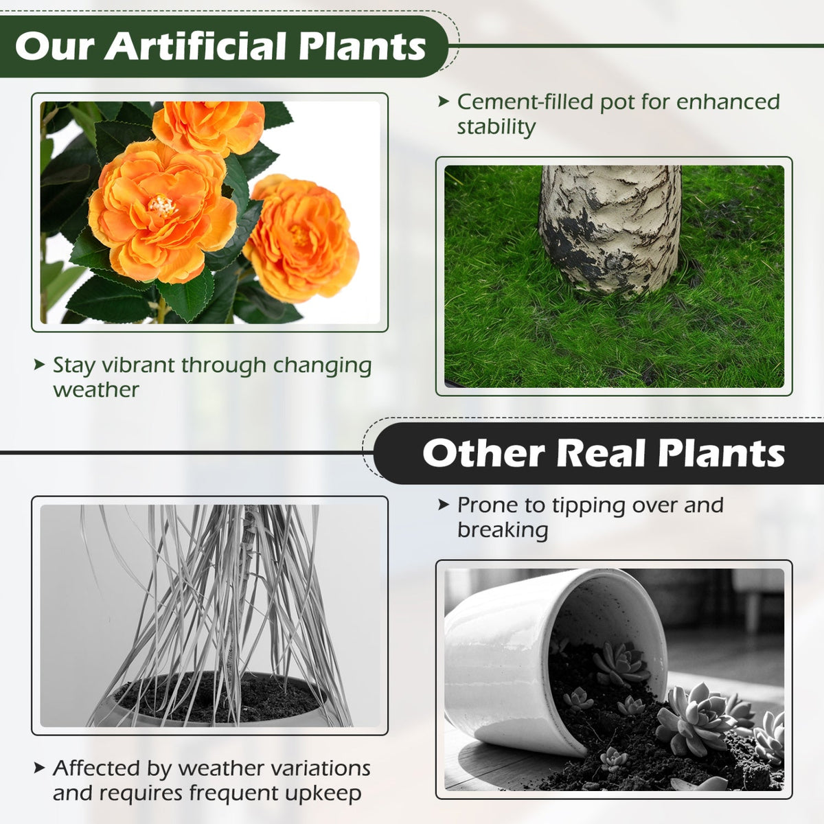 Artificial Camellia Tree 39.5" with Cement Pot - Set of 2 DirectDeals