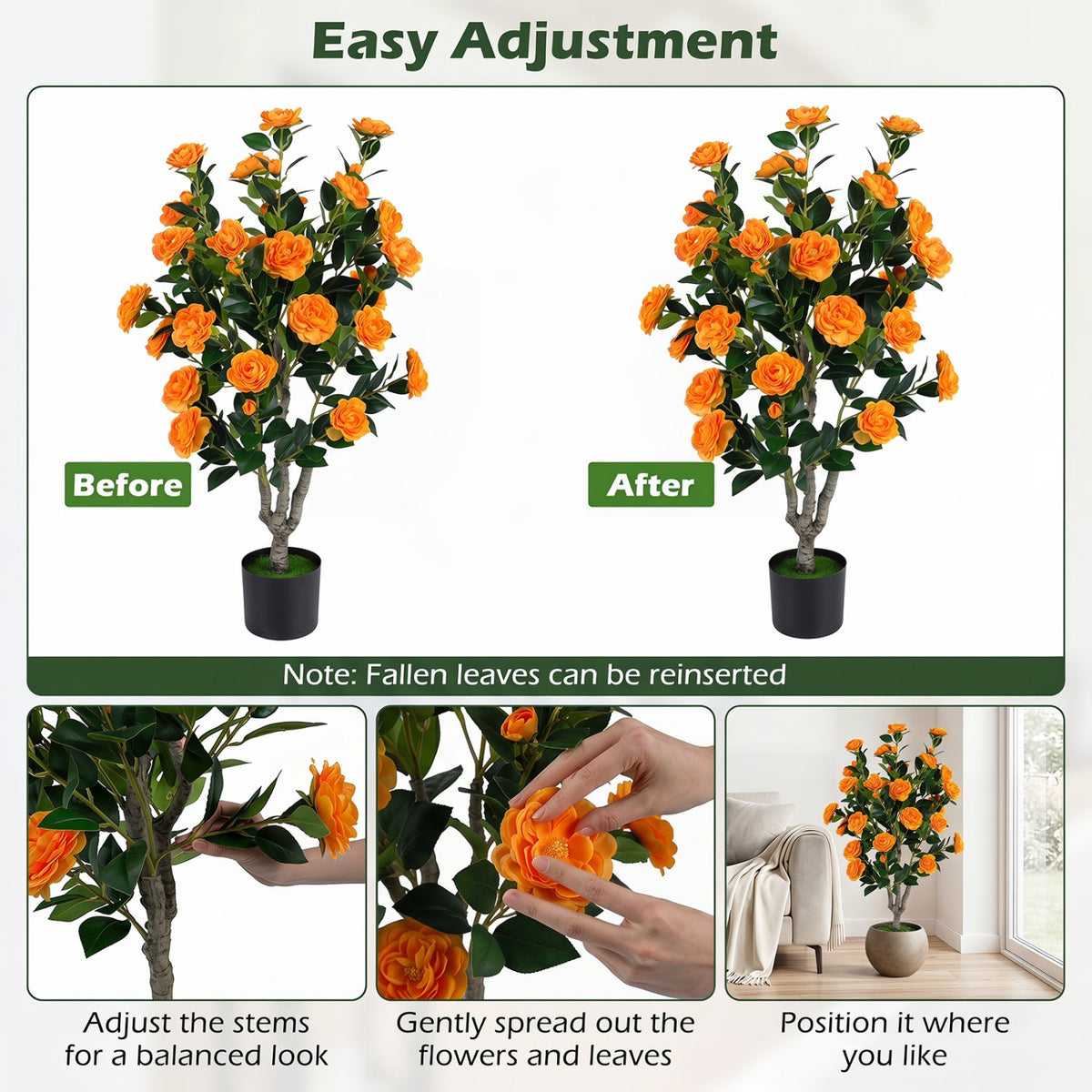 Artificial Camellia Tree 39.5" with Cement Pot - Set of 2 DirectDeals