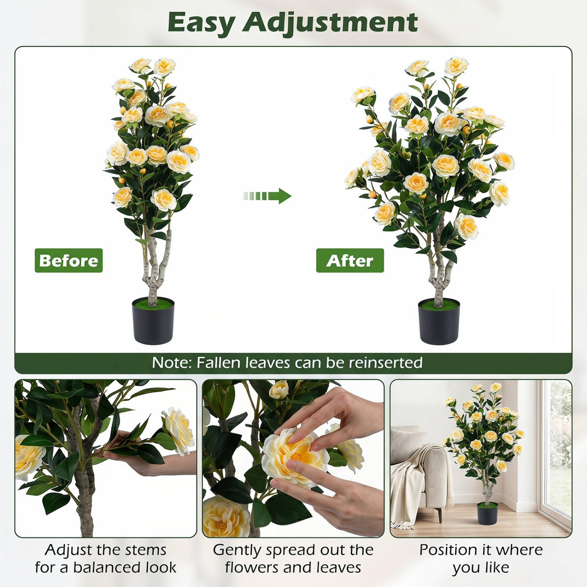 Artificial Camellia Tree 39.5" with Cement Pot - Set of 2 DirectDeals