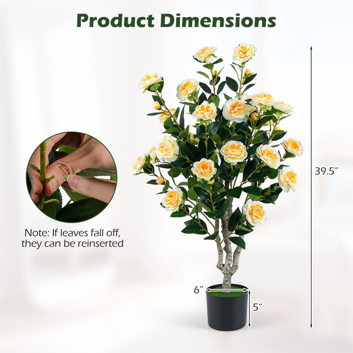 Artificial Camellia Tree 39.5" with Cement Pot - Set of 2 DirectDeals