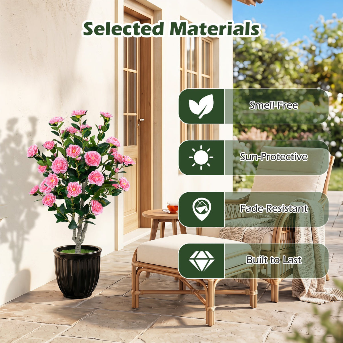 Artificial Camellia Tree 39.5" with Cement Pot - Set of 2 DirectDeals