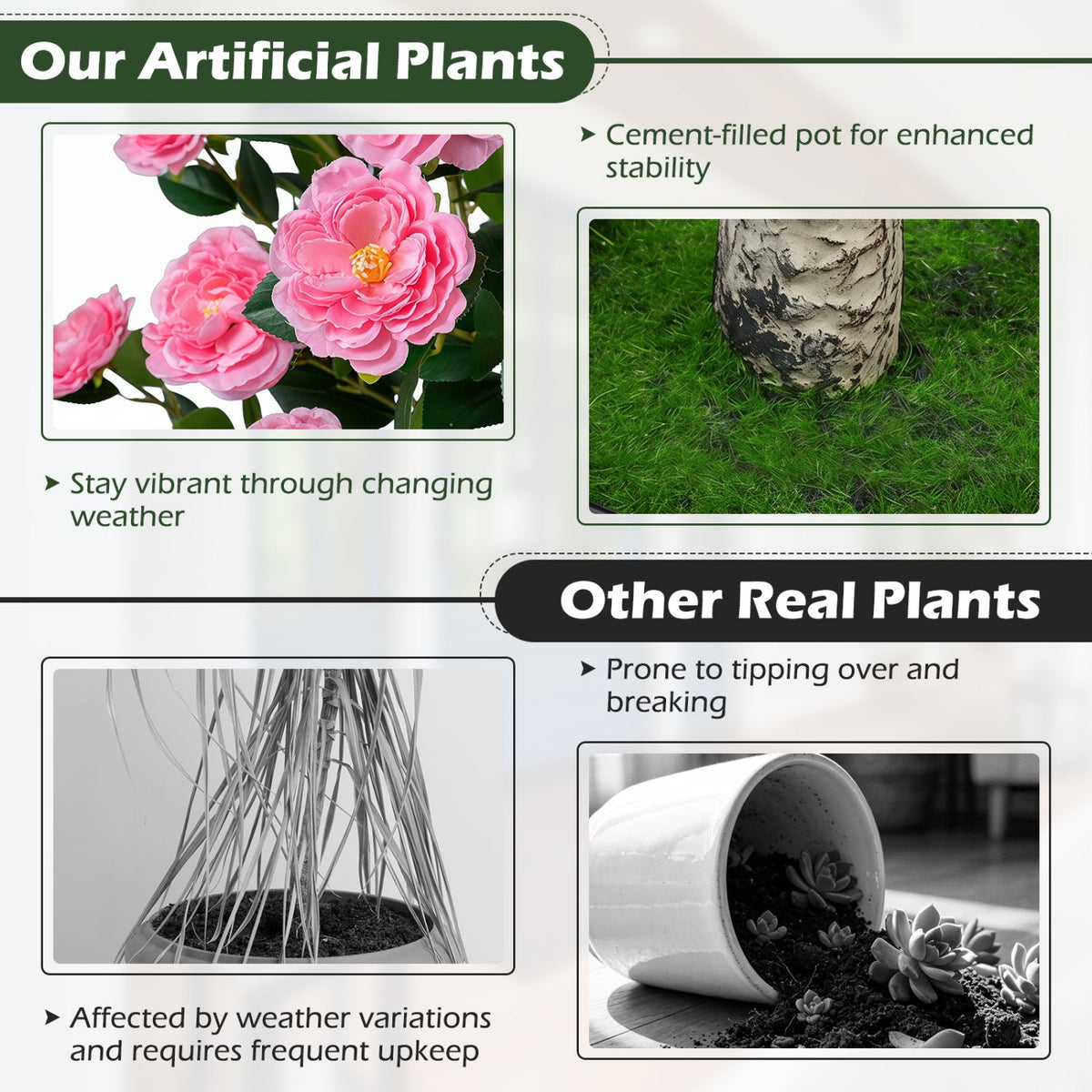 Artificial Camellia Tree 39.5" with Cement Pot - Set of 2 DirectDeals