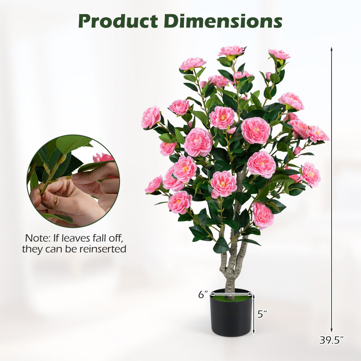 Artificial Camellia Tree 39.5" with Cement Pot - Set of 2 DirectDeals