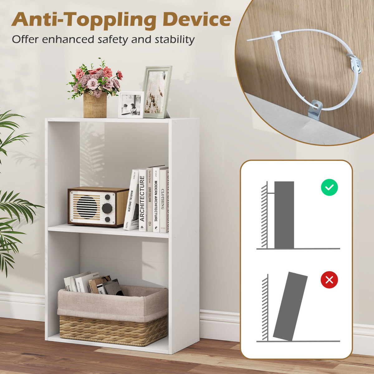 3-Tier Bookshelf with Open Storage - Set of 2