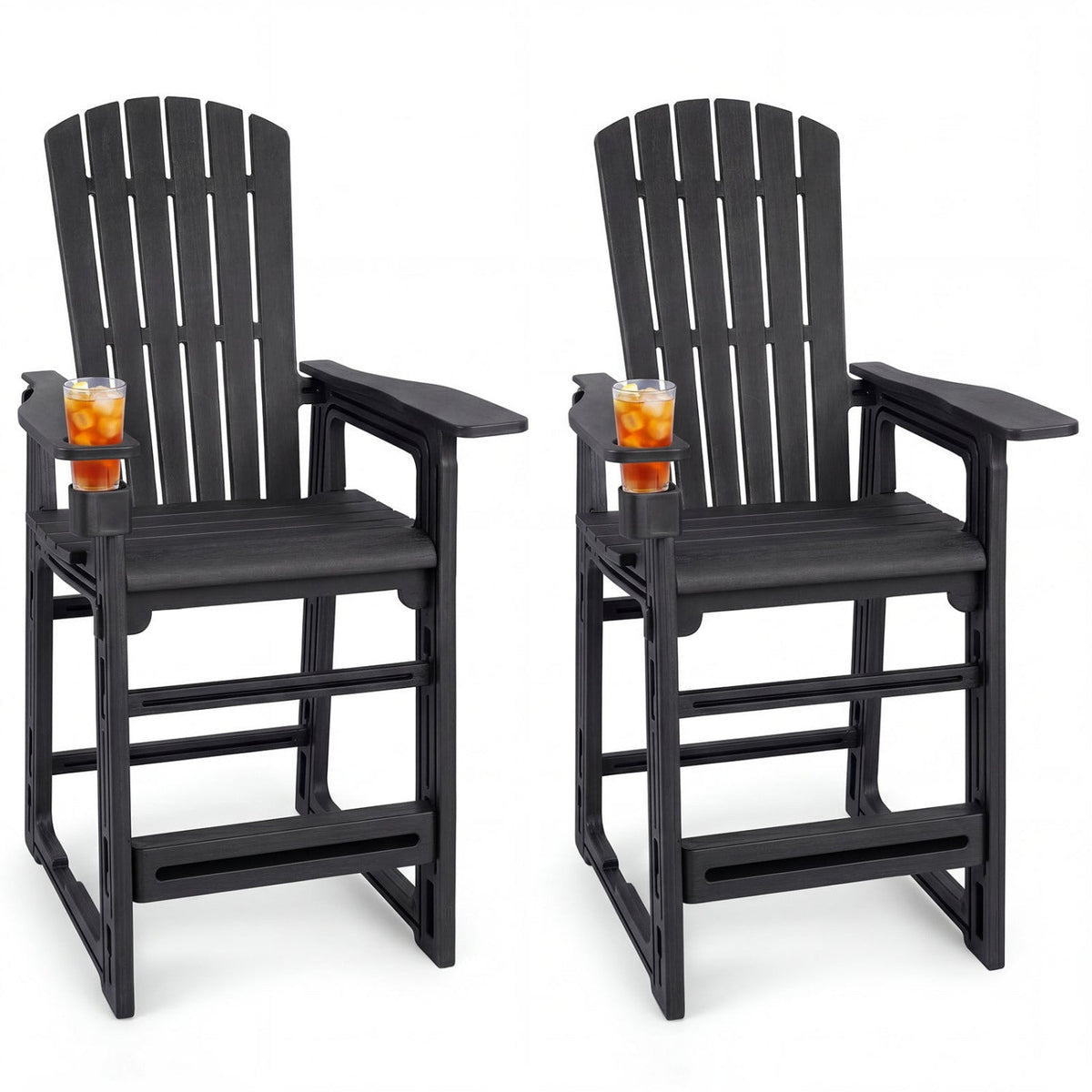Outdoor Bar Stool Set of 2 with Backrest and Armrests 29" DirectDeals