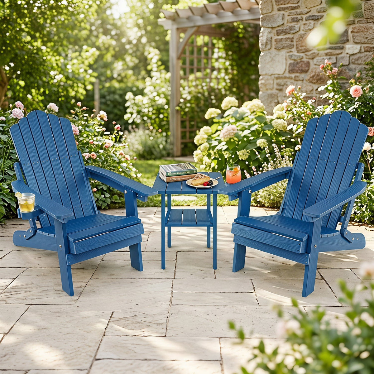 Folding Adirondack Chairs Set of 2 with Adjustable Backrest