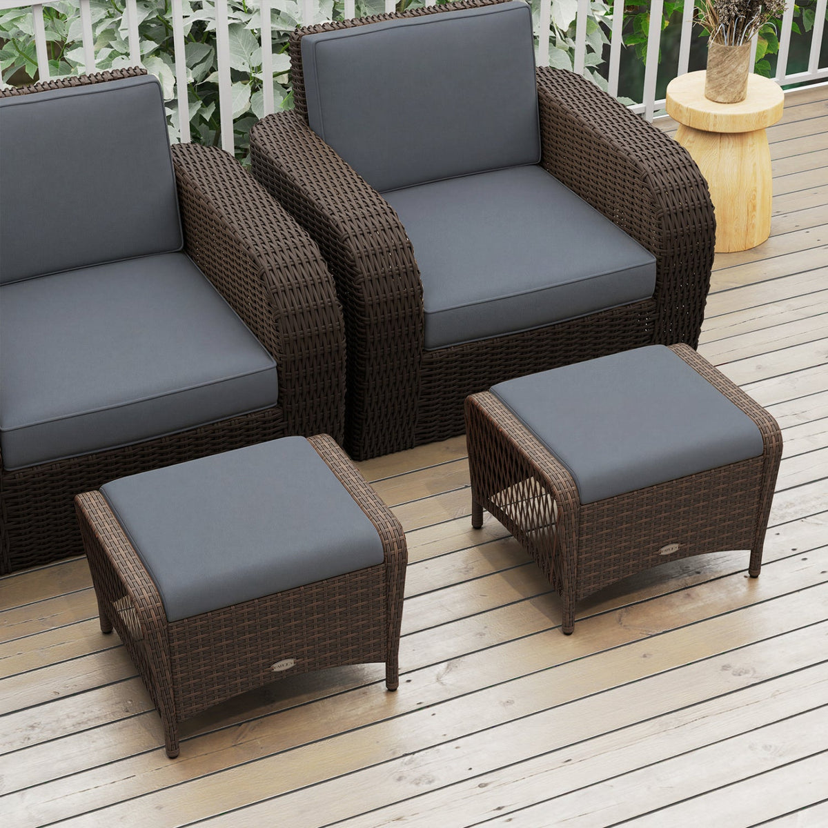 Outdoor PE Wicker Ottomans Set of 2 with Removable Cushions DirectDeals