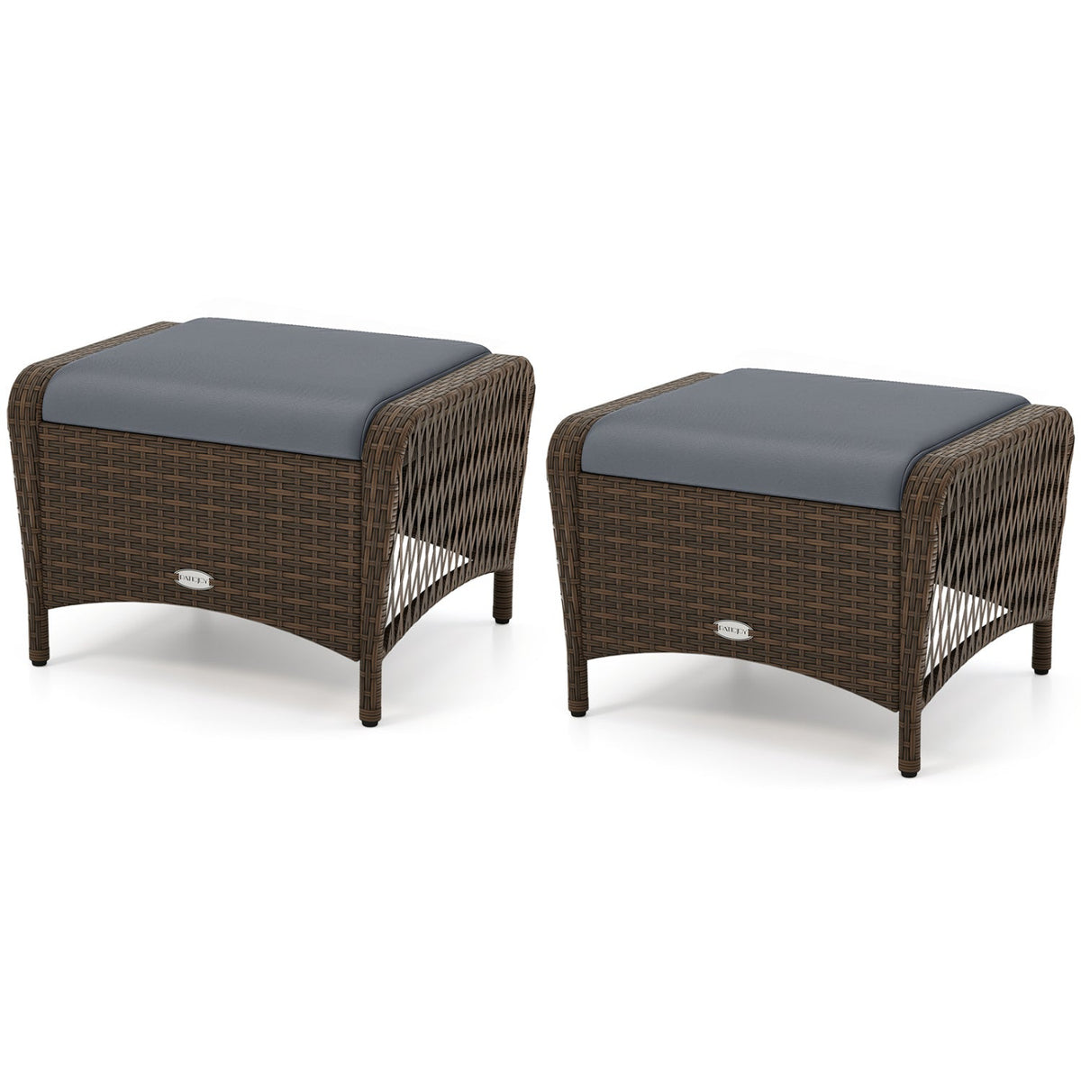 Outdoor PE Wicker Ottomans Set of 2 with Removable Cushions DirectDeals