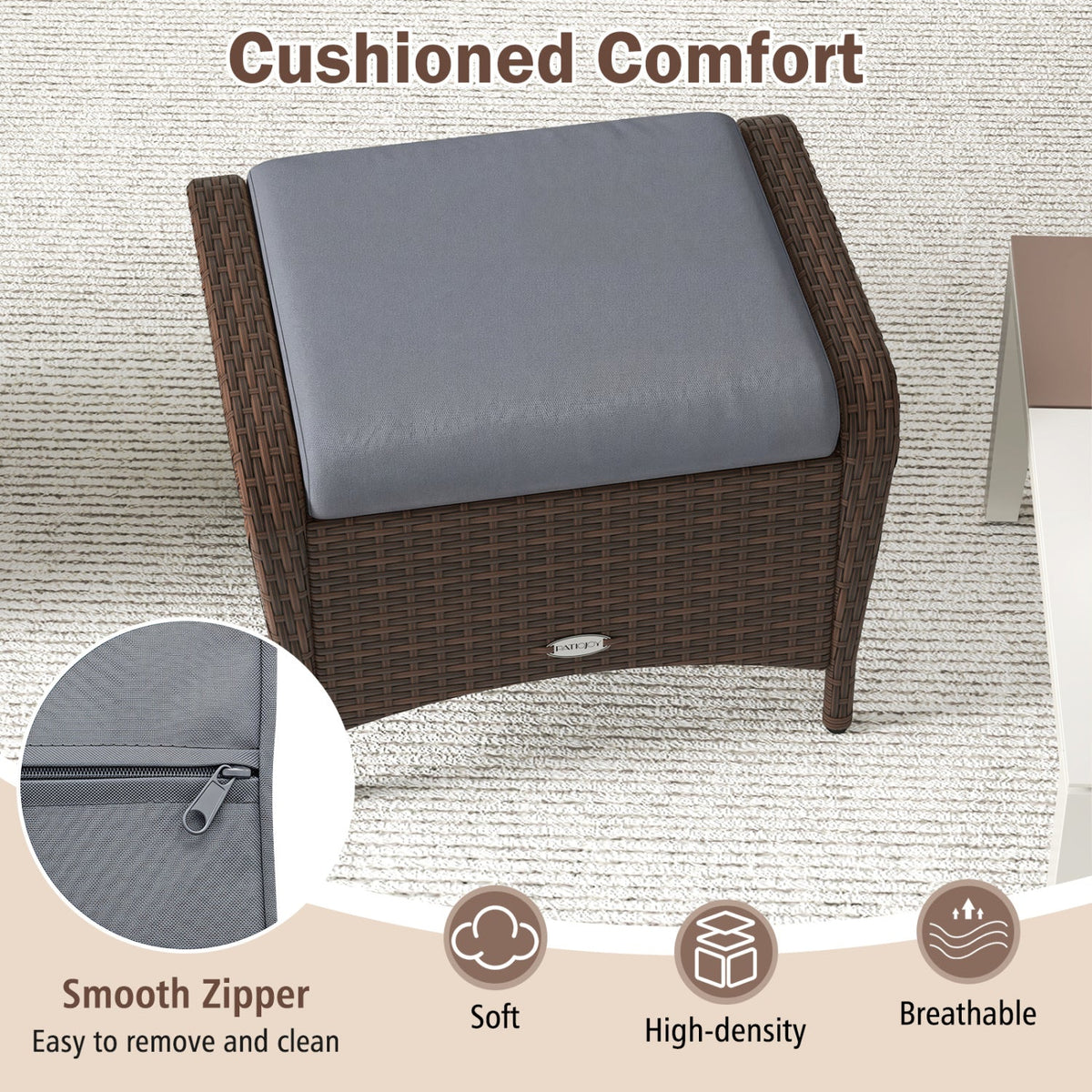 Outdoor PE Wicker Ottomans Set of 2 with Removable Cushions DirectDeals