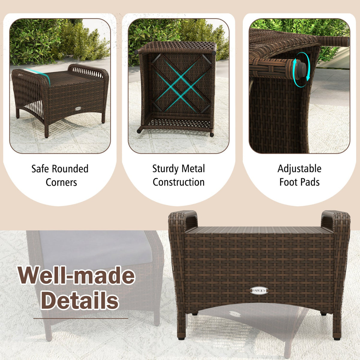 Outdoor PE Wicker Ottomans Set of 2 with Removable Cushions DirectDeals