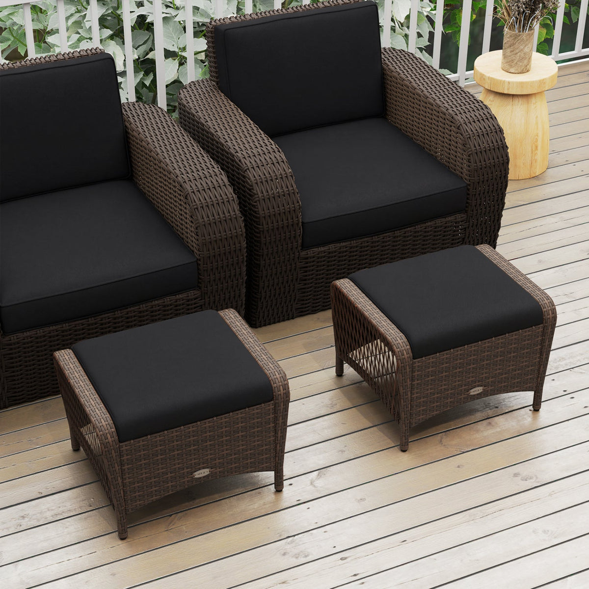 Outdoor PE Wicker Ottomans Set of 2 with Removable Cushions DirectDeals