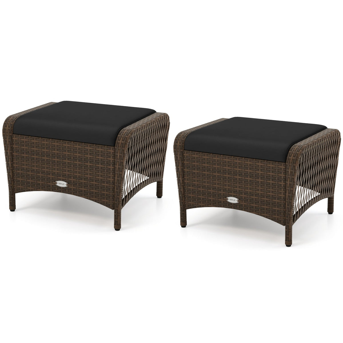 Outdoor PE Wicker Ottomans Set of 2 with Removable Cushions DirectDeals