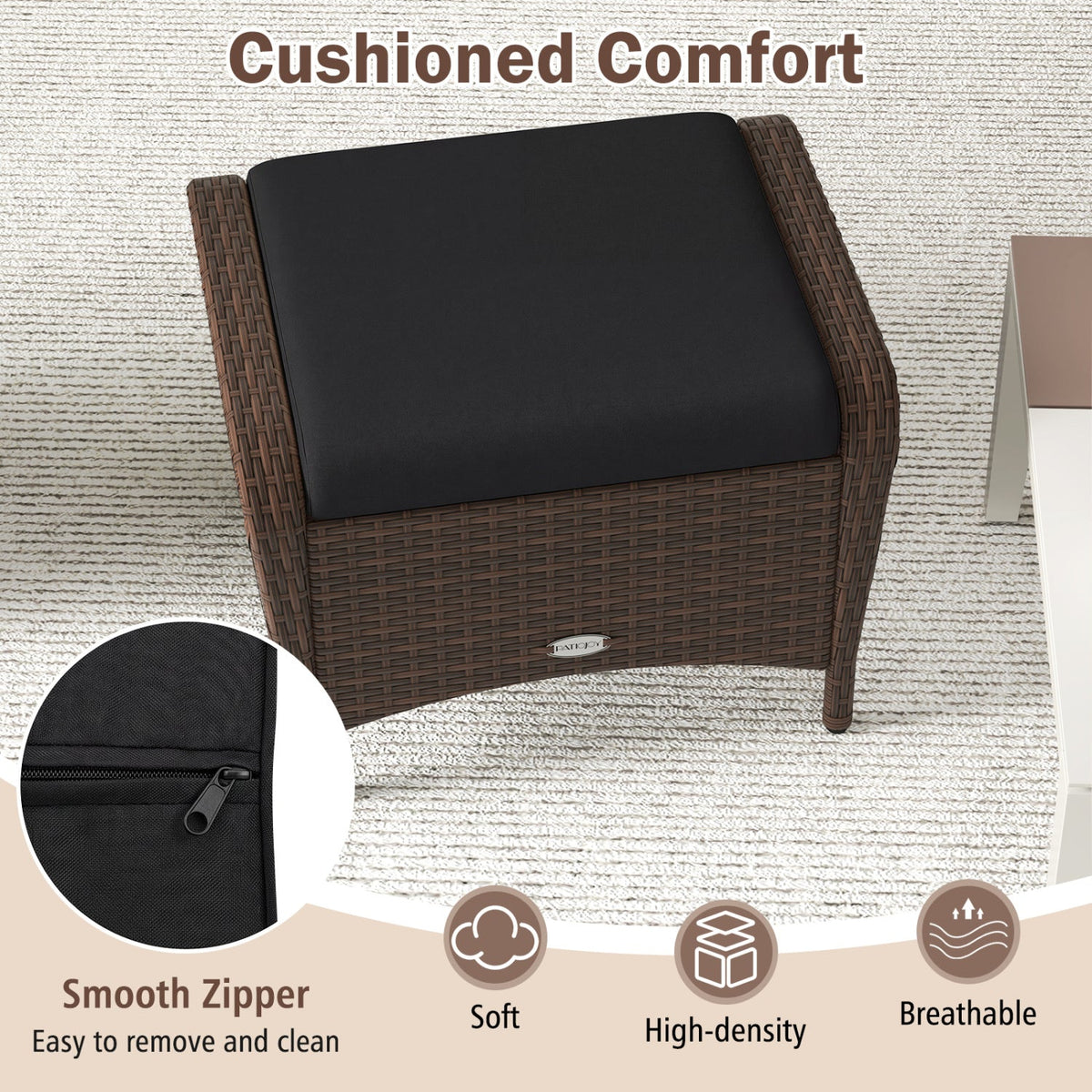 Outdoor PE Wicker Ottomans Set of 2 with Removable Cushions DirectDeals