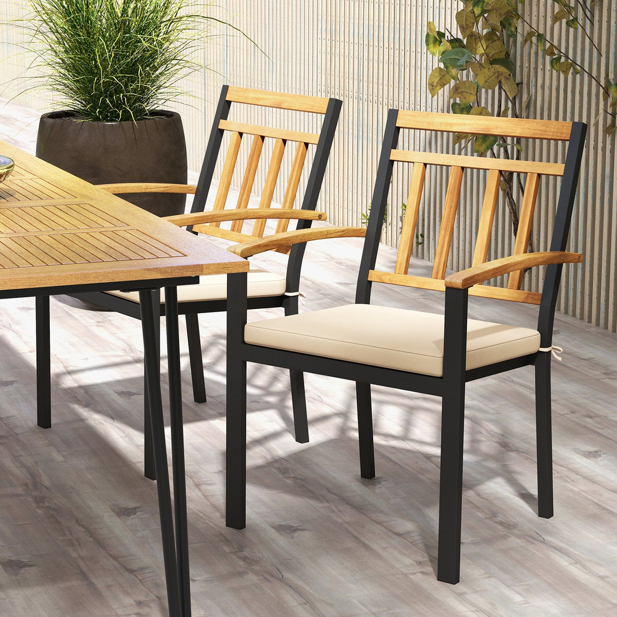 Set of 2 Patio Dining Chairs with Removable Padded Cushions