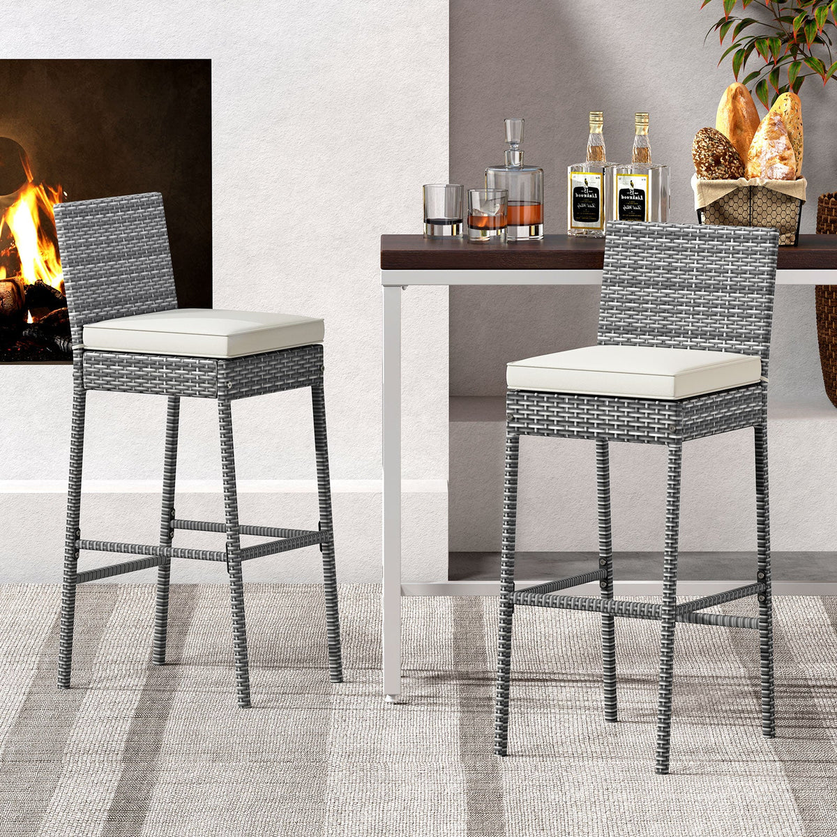 Set of 2/4 Patio Wicker Barstools with Soft Seat Cushion and Cozy Footrest DirectDeals